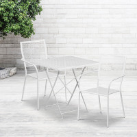 Flash Furniture CO-28SQF-02CHR2-WH-GG 28" Square Steel Folding Patio Table Set with 2 Square Back Chairs in White